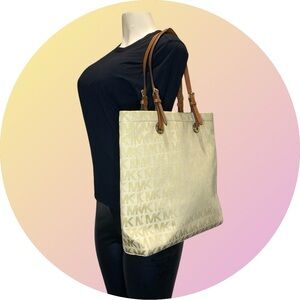 Michael Kors Signature Beige & Tan Logo Shoulder Bag